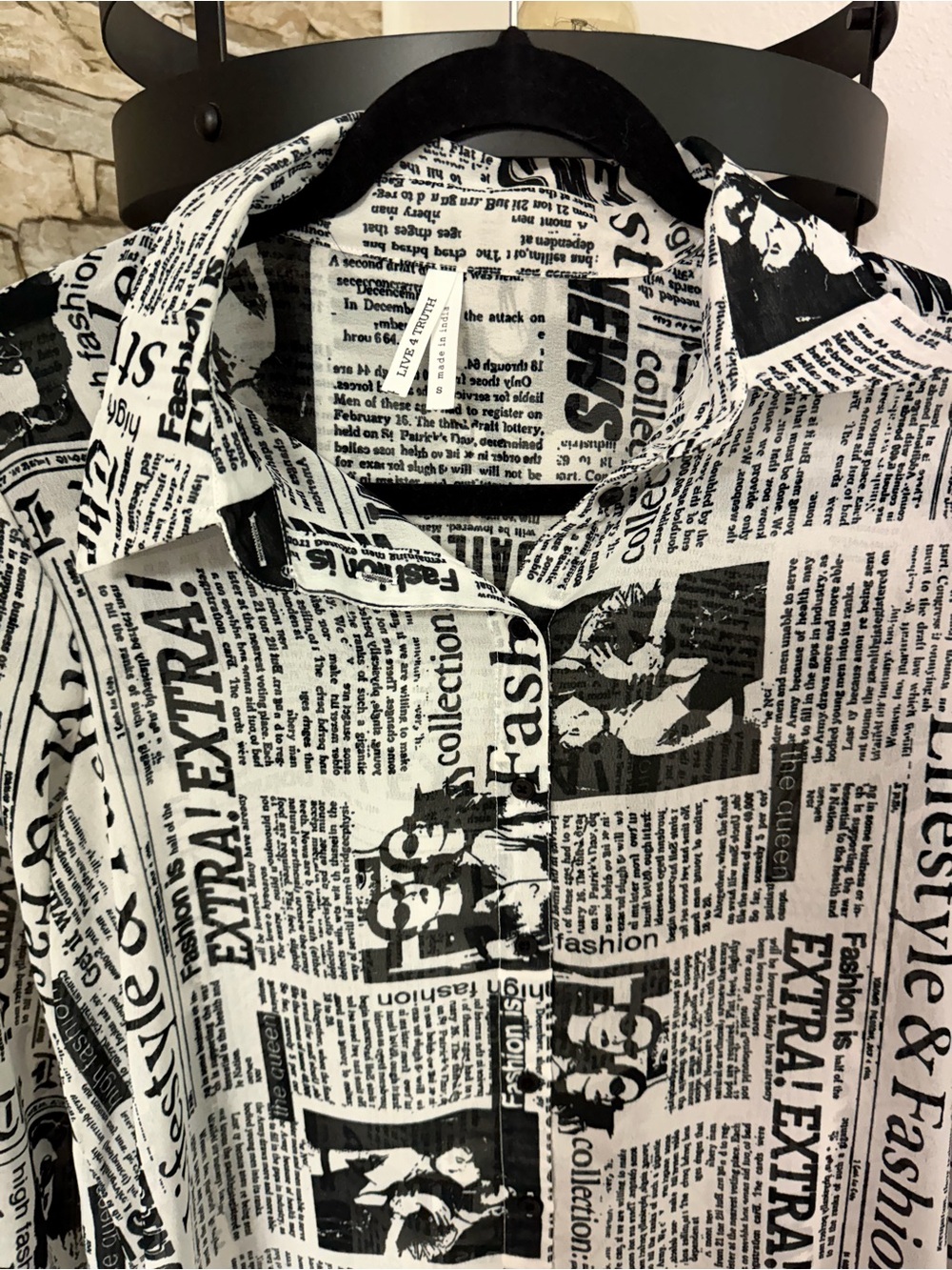 Live 4 Truth Black & White Newspaper Print Shirt - Picture 2 of 4